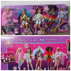 Barbie Extra Fashion Doll 5-pack With 6 Pets & 70 Styling Pieces,clothes & Accessories   