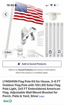 LYNSHION 5-6 FT Flag Pole Kit with Solar Light