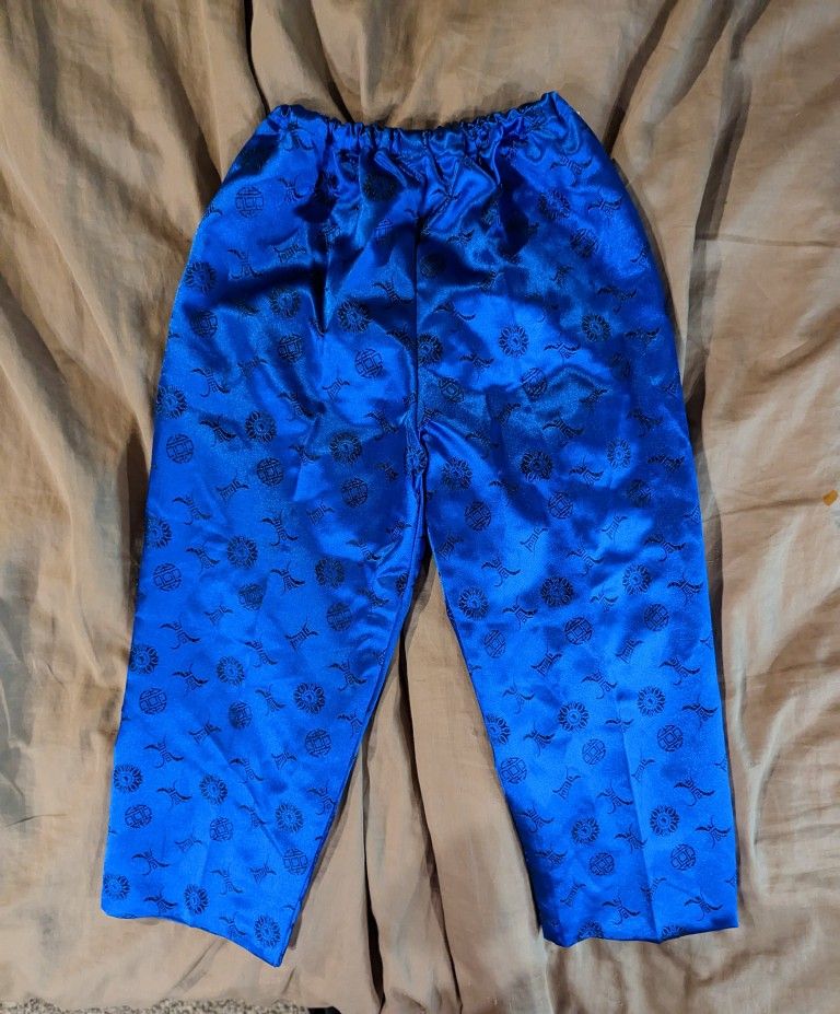 Royal China Blue Faux Silk Brocade Pants