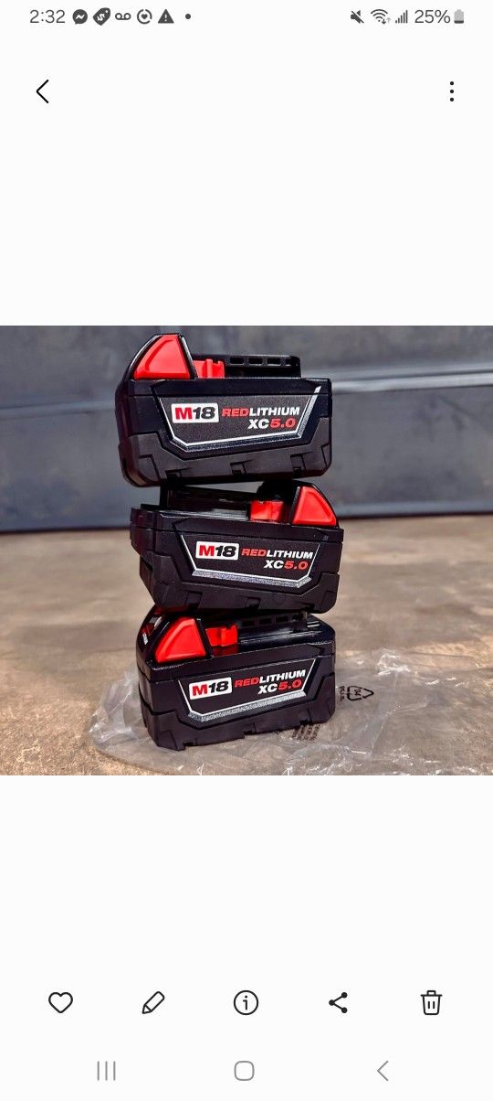 Milwaukee 3 Batteries 5ah New