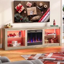 Bestier 63 Inch Modern Fireplace TV Stand for TVs up to 70", LED Entertainment Center with 18"