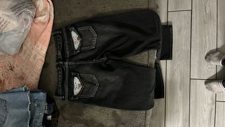 Black Jeans with Embroidered Wing Pockets