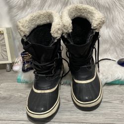 SOREL NL 1495-011 Fur Carnival Boots Black Winter Women Size 6