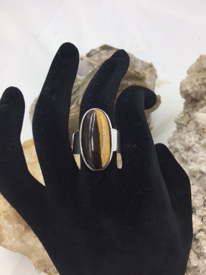 925 STER Silver Tiger’s Eye Cabochon Smooth Ring 8