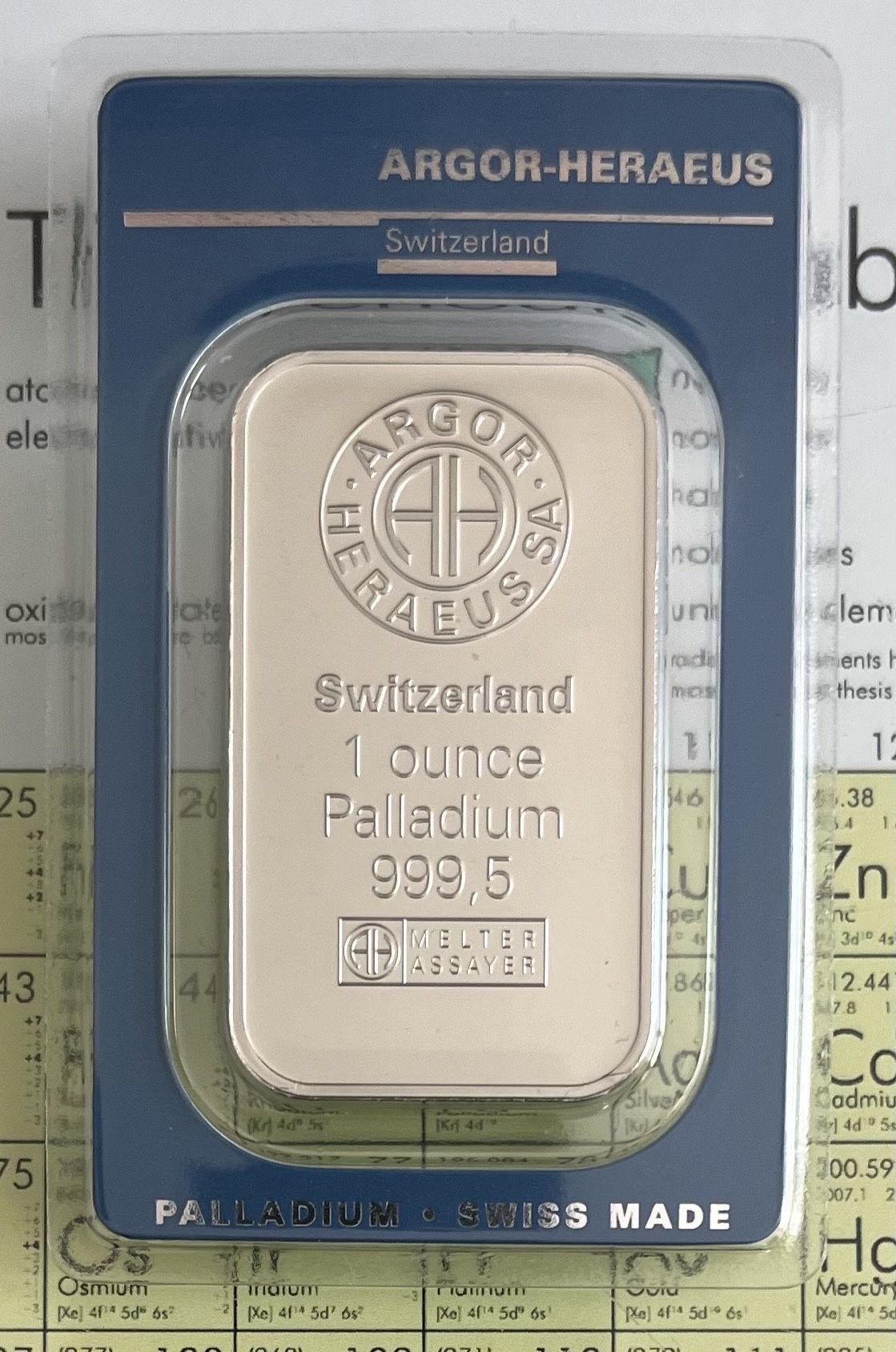 PALLADIUM 1 Oz BAR ARGOR-HERAEUS NEW
