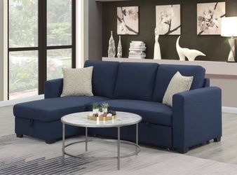 Blue soft upholstered fabric Modular sectional couch and ottoman