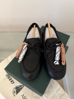 Sperry x Aritzia Slim Boat Shoe Black Leather Size 5 NIB Extra Laces