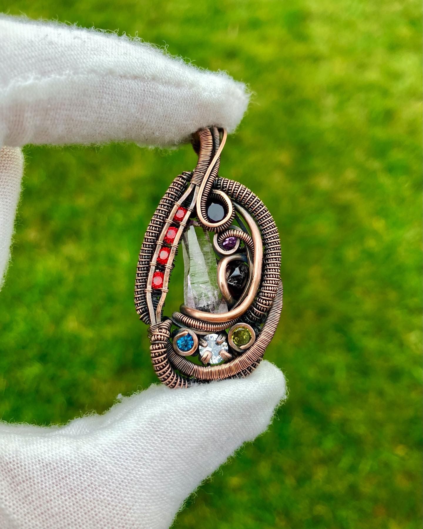 Copper Wire Wrap Multi-stone Pendant