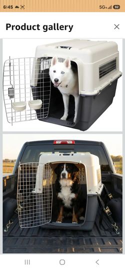 SportPet Airline Compliant XX-LARGE 39" Travel Dog Kennel-Durable Plastic Airline Pet Carrier w/ Removable Wheels & Food Bowls, Collapsible Indoor/Out