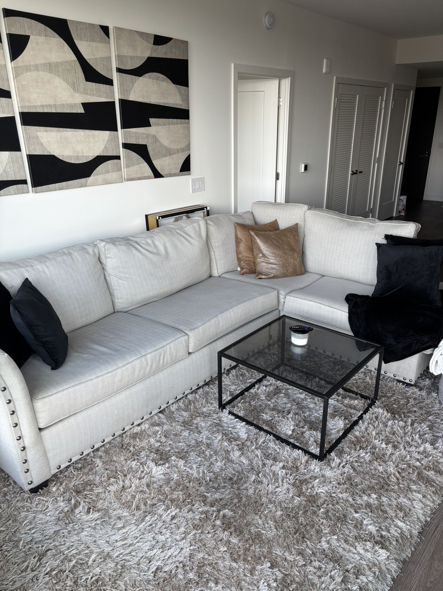 Tan L-Shaped Sectional Sofa - Great Condition! (Pillows Included)