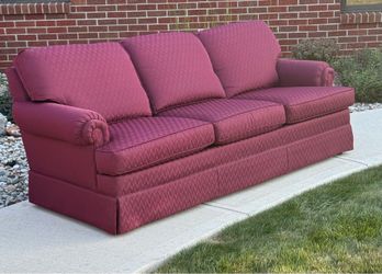 Flexsteel Retro Burgundy Wine Sofa – Traditional Rolled Arm Custom Upholstery
