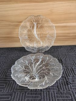Vintage Indiana Glass 10” Relish Plate Divided Pebble Leaf set of 2