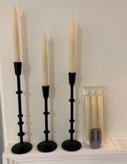 Kirkland's Matte Black Candle Holders Set with Remote-Controlled LED Taper Candles
