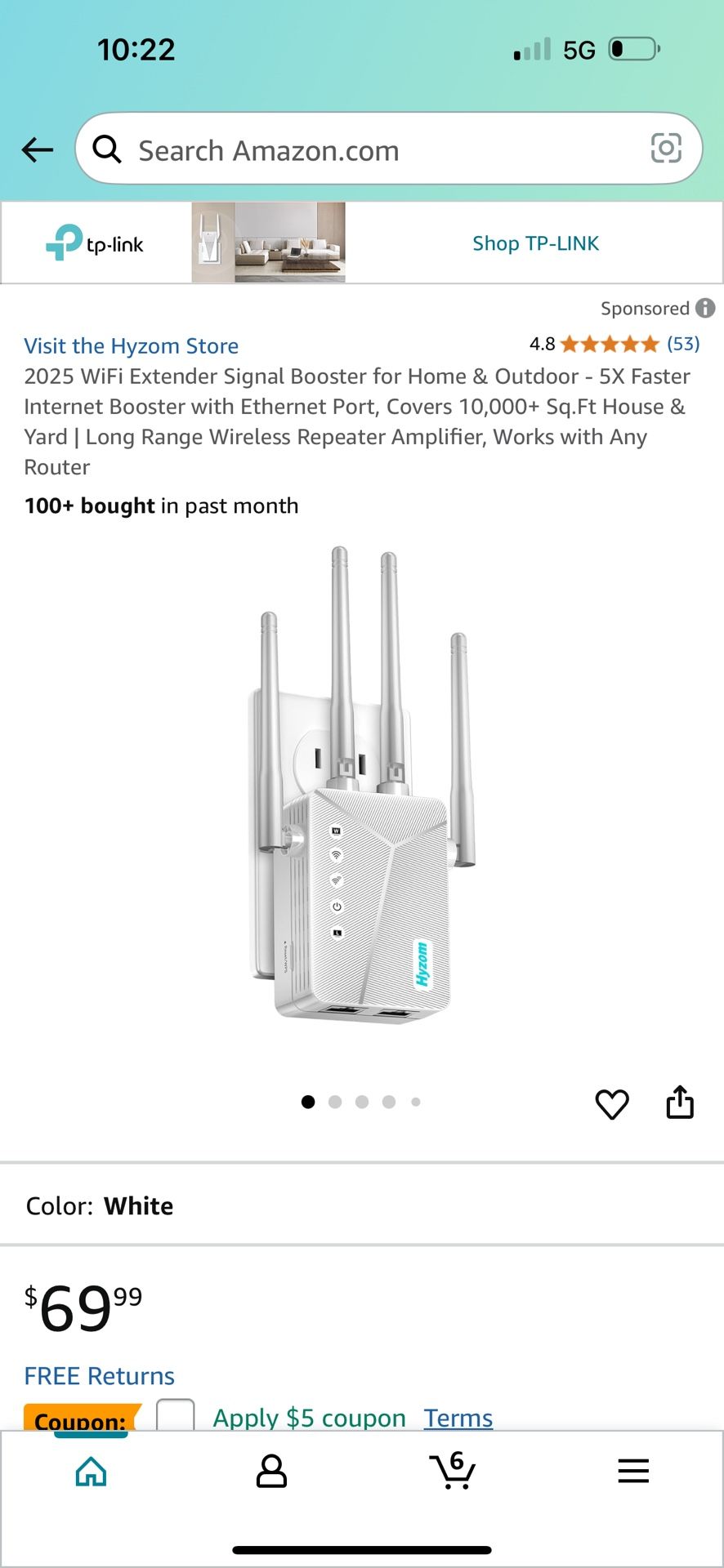 2025 WiFi Extender Signal Booster for Home & Outdoor - 5X Faster Internet Booster with Ethernet Port, Covers 10,000+ Sq.Ft