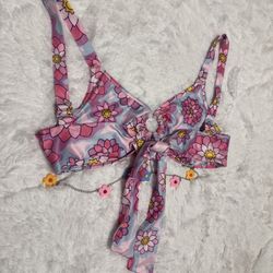 New 1xl pink floral hippie crop top bralette boho festival rave shirt 60s trippy