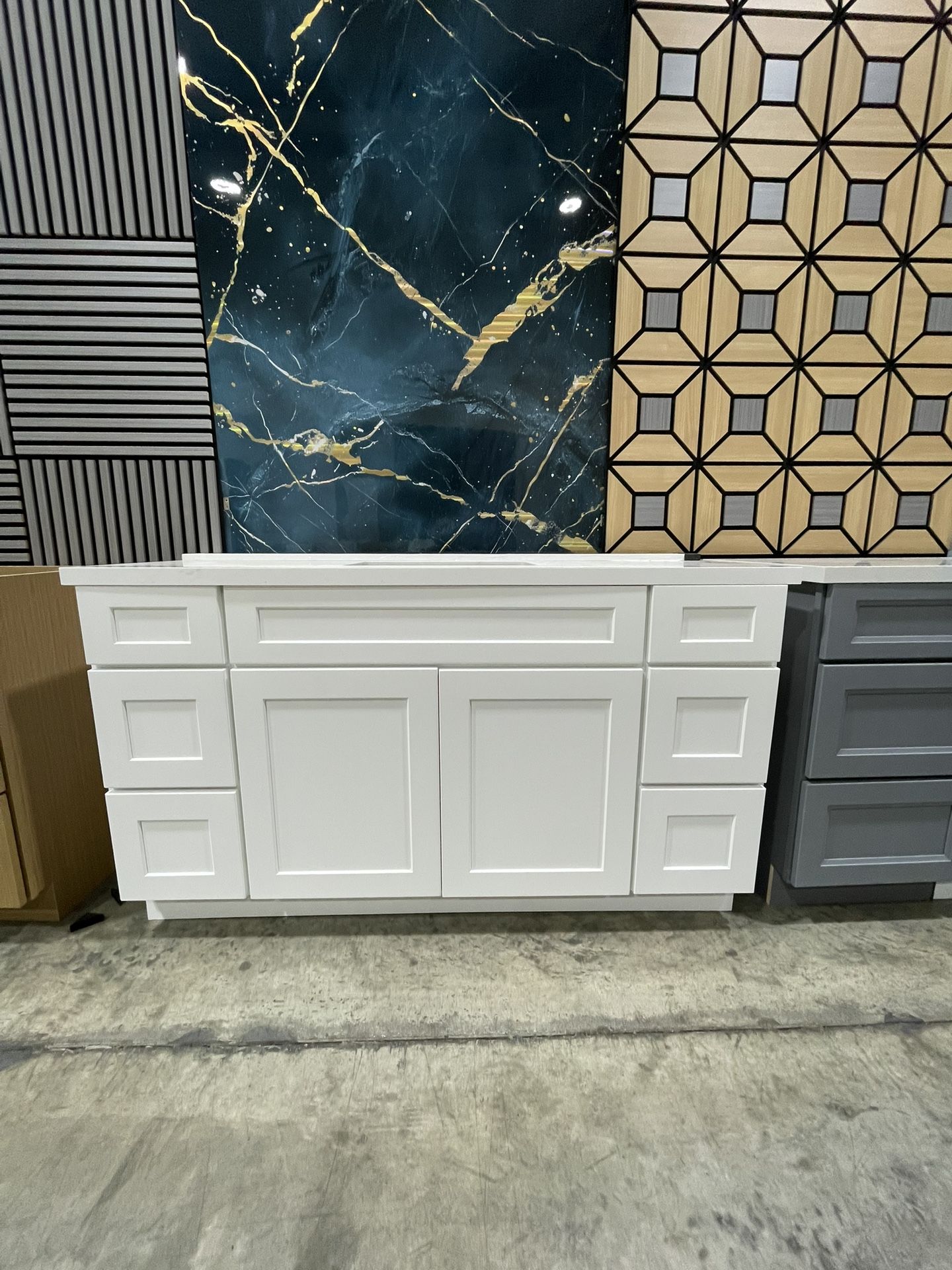 60” White Bathroom Vanity | 3 or 6 Drawers | Solid Wood + Plywood | Single / Double Sink