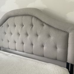Tufted Light Gray Fabric Headboard - Queen 