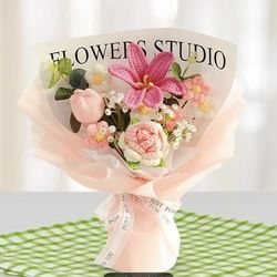 arreglos para san valentin- 14feb- flores crochet y una caja de bombones ferrero!