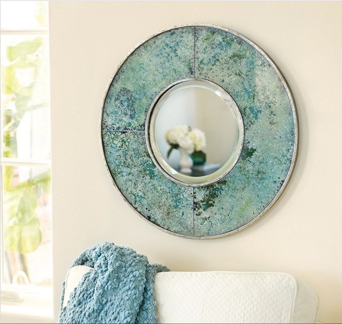Ballard Designs Round Mirror Home Decor Abstract Art Mirrored Glass 