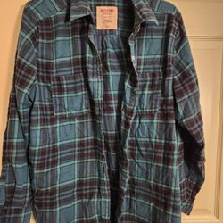 Womens Blue And Green Flannel Long Sleeve Shirt