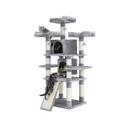 FEANDREA 67 Inch Multi-Level Cat Tree Tower for Large Cats, with Cozy Perches, Smoky Gray UPCT18m