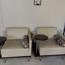 Set of 2 Modern Lounge Chairs w/ Built-In Side Tables – $300