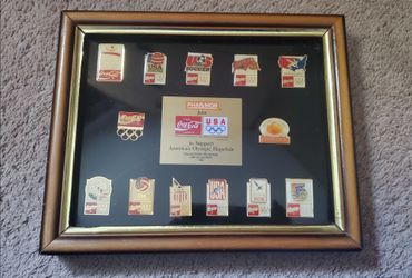 Vintage 1992 Coca-Cola Olympic Pin Framed Set