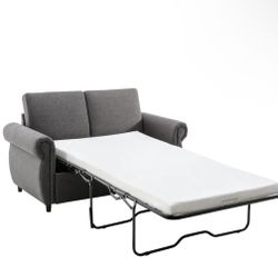 Loveseat 59 in. Gray Linen Pull Out 2-Seater Sleeper Sofa Bed with Memory Mattress