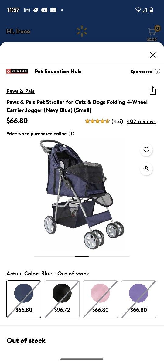 Paws & Pals Pet Stroller for Cats & Dogs Folding 4-Wheel Carrier Jogger (Navy Blue) (Smal)