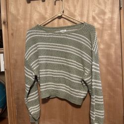 Olive Green White Line Long Sleeve Sweater Shirt Medium Women’s
