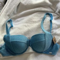New Victorias Secret Blue Glitter Bikini Top 
