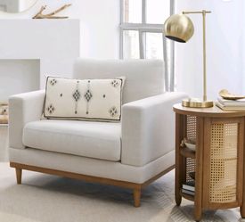 Better Homes & Gardens Springwood Wood Frame Accent Chair, Cream Linen