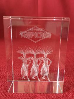 3D Laser Etched Crystal Glass Cube Las Vegas Tropicana Showgirls Paperweight