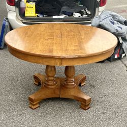 Vintage Oak Double Pedestal Dining Table w/ Two-tone Leaf 48”