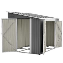 8' x 6' Metal Lean to Garden Shed,Outdoor Storage Shed with Lockable Double Doors and Adjustable Side Doors, Weatherproof, Metal Utility Shed, Aluminu