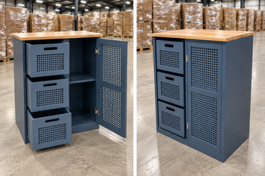 3-Drawer Metal Storage Cabinet – Cane Style Front