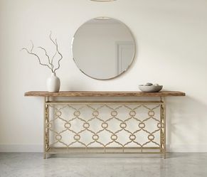 Metal Console Table with Wood Top