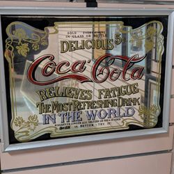 Vintage Coca Cola Framed Glass Advertising Mirror Wall Decor Collectible Display
