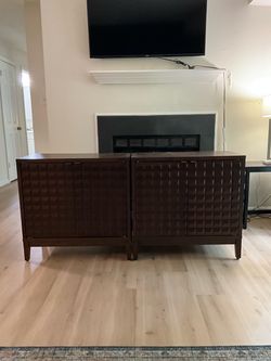 Dark Wood Sideboard with Geometric Door Panels