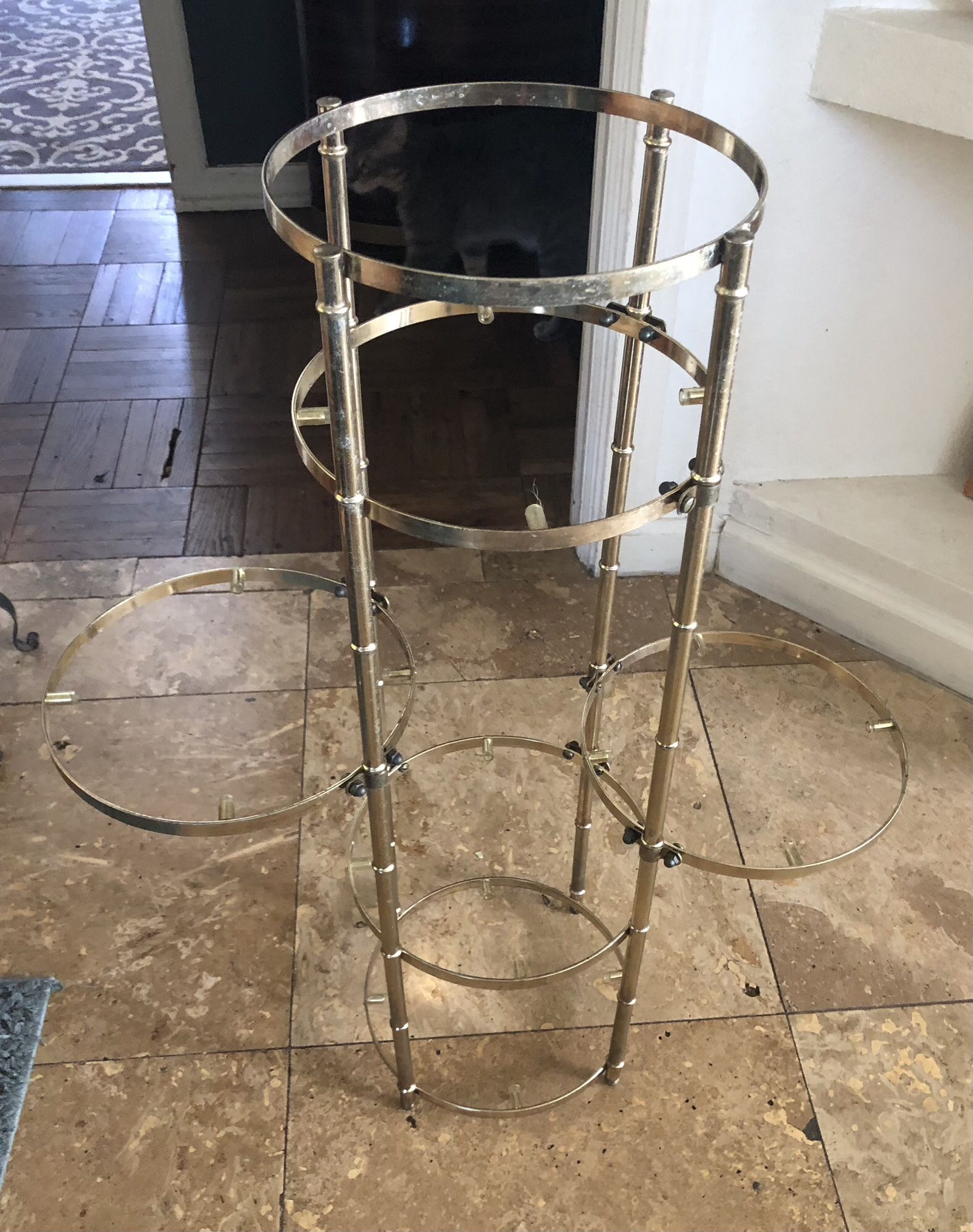 Mid Century Modern Brass Faux Bamboo Plant Stand 