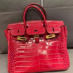 Hermès red crocodile leather bag