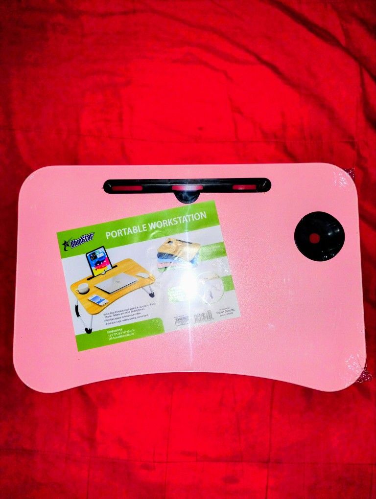 New Pink Portable & Foldable Table Workstation For Laptop & Drink