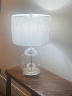 New Modern Farmhouse Table Lamp With The Glass Globe Base Brushed Nickel Accents And White, Gray Or Black Lampshade H23"