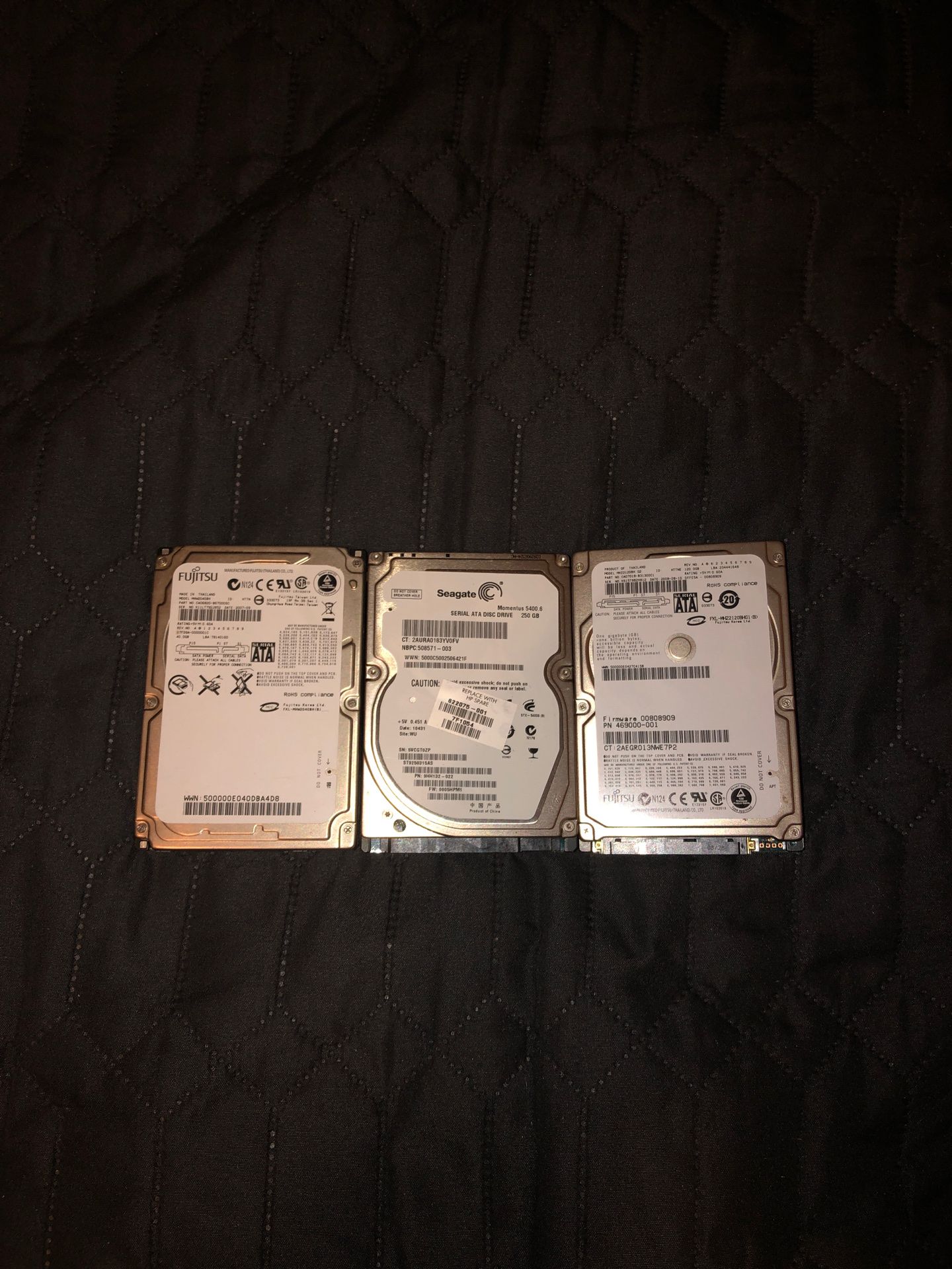 3 laptop hard drives (40gb, 250gb and 120gb)