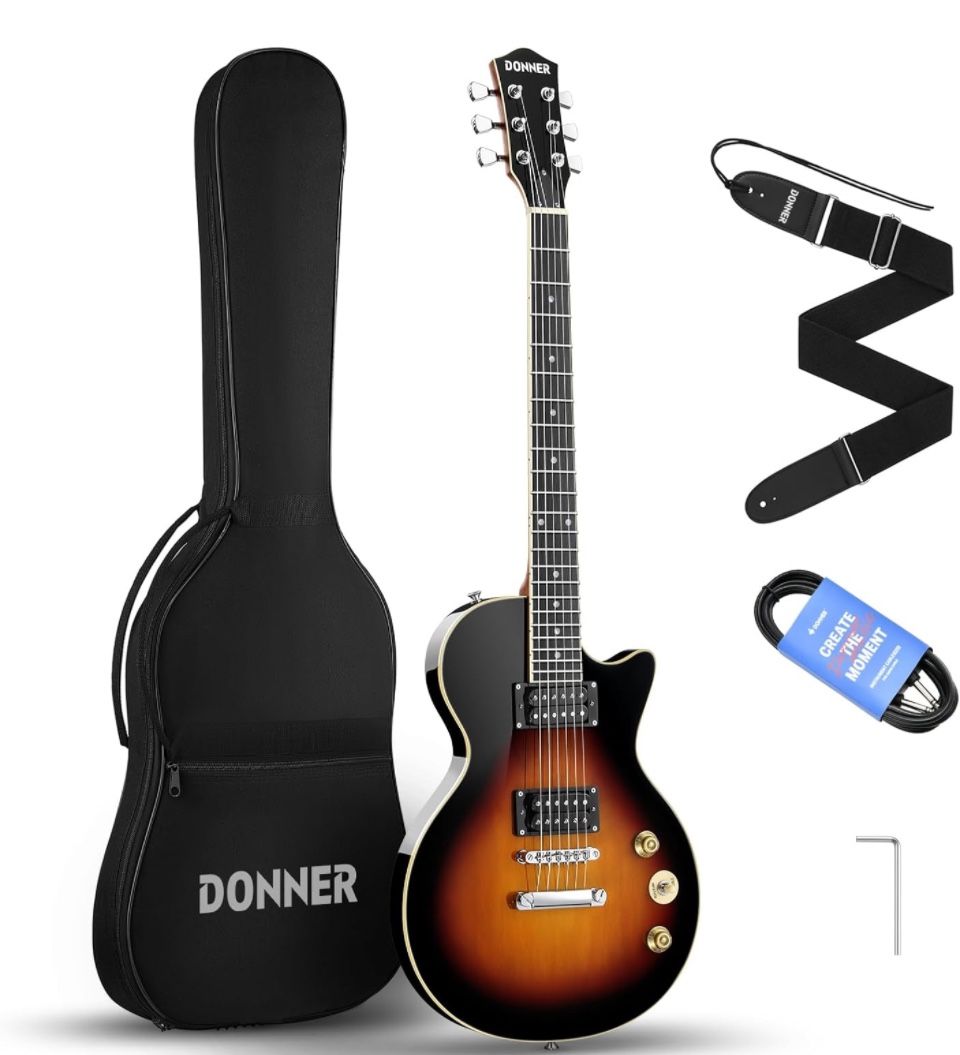 Donner 39 Inch LP Electric Guitar Solid Body Beginner Kit Sunburst Full Size, with Bag, Strap, Cable, for Beginner, DLP-124S