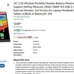 16” 2.5K Wireless Portable Monitor w/ Built-in Battery (Open Box)
