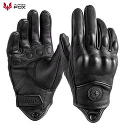 Vintage Real Leather Motorcycle Gloves Breathable Full Finger Motorbike Racing Riding Glove Touch Screen Retro Motocross Gloves  Black M. 