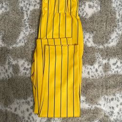Used Youth Large Yellow With Navy Blue Stripes Baseball Pants