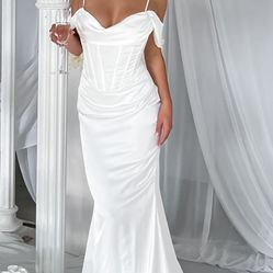 Selling White Fox Boutique Satin Corset Dress - Champagne
