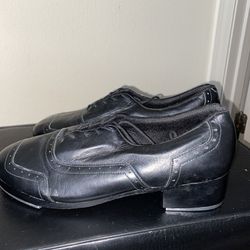Mens Black Leather Jason Samuel Smith Patent Tap Shoes (size 9)